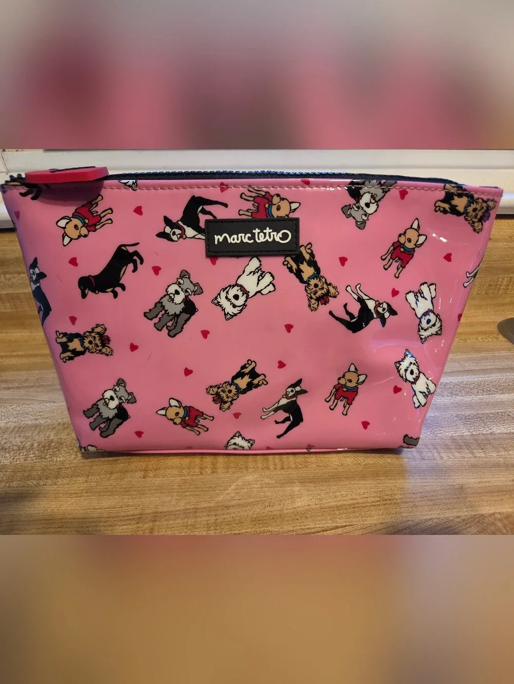 Marc Tetro NWT Pink Dog Cosmetic Zip Case
